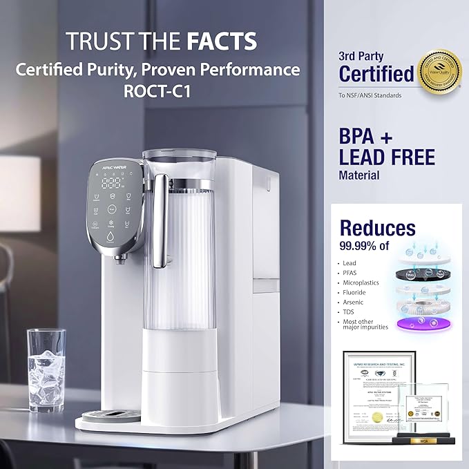 Countertop Reverse Osmosis Water Filter, Chills Purified Water 40°F, 6 Stage w/UV RO Filtration System, Removable Water Pitcher, Removes 1K+ Impurities NSF 372 & 58, Large Capacity & Quick Dispense