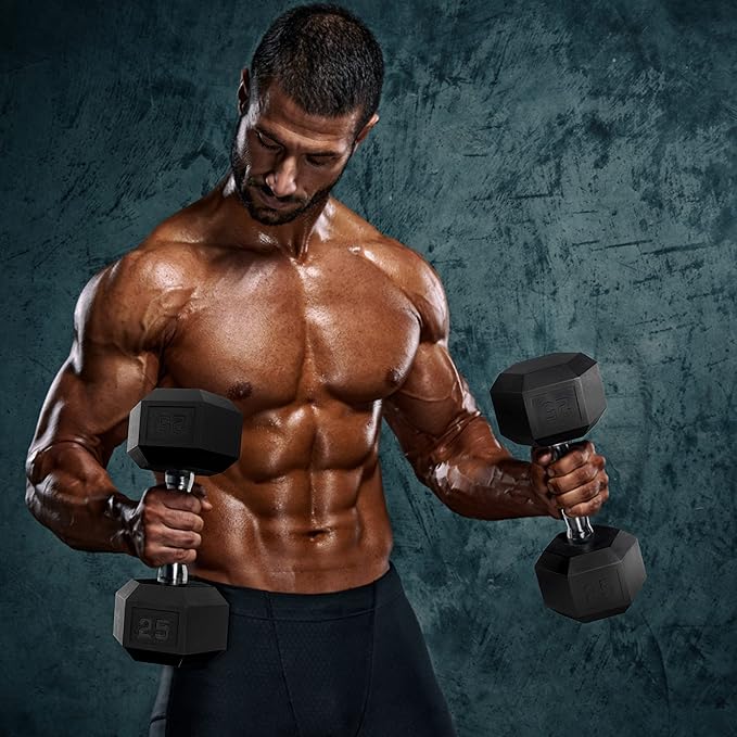 WF Athletic Supply Rubber Coated Hex Dumbbell Set, Multiple Choices Available - Dumbbells with Rack Stand and Mat, or Dumbbells Only (200/550/1200/2100/3000 LB)-FlexoryFit