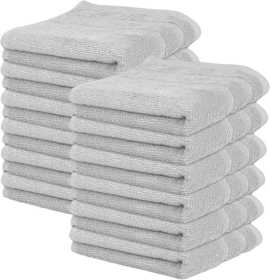 Kaufman - Premium Hand Towels Set for Bathroom, Spa, Gym, and Face Towel 100% Cotton Ring Spun, Ultra Soft Feel and Highly Absorbent Towels (12, Light Gray)-FlexoryFit