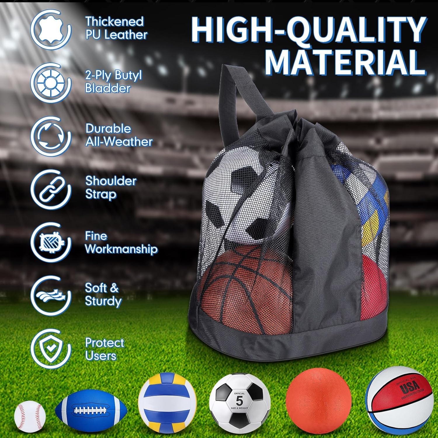 Leyndo 18 Pcs Sport Balls Bulk Set Basketball Football Volleyball Soccer Playground Baseball with Sport Equipment Bag Pump for Youth Adults Outdoor Indoor Practice Gift Back to School
