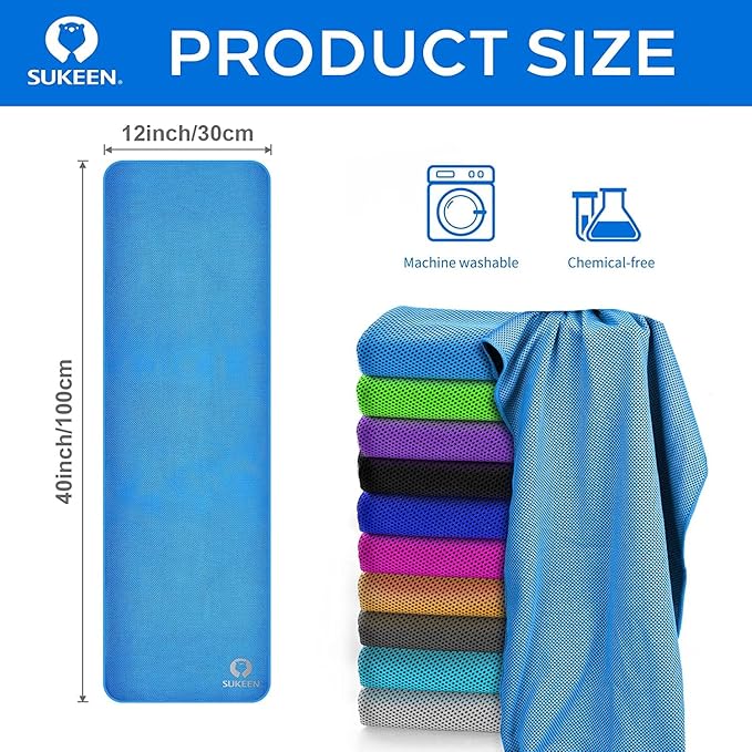 Sukeen 12 Pack Cooling Sports Towel Bulk (40"x12"), Quick-Drying Neck Cooling Wraps, Soft & Breathable Microfiber Ice Towel for Athletes, Sports Fitness Enthusiasts in Gym, Workers in Outdoor Summer-FlexoryFit