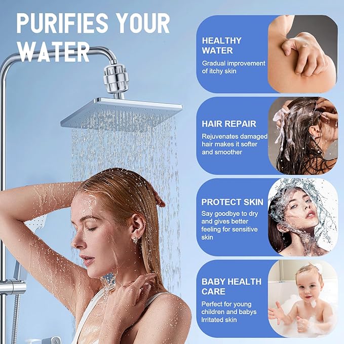 4 Pack 30 Stage Universal Shower Filter Replacement Cartridge -Removes Chlorine, Heavy Metals, Iron, Sediments-VeoryFly ShowerHead Water Filter Cartridge, Compatible with Universal Shower Filter