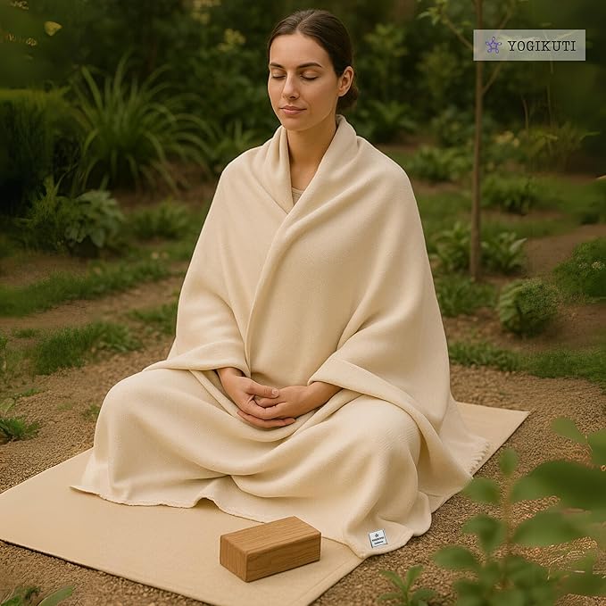 Yogikuti Iyengar Cotton Yoga Blanket Set of One – Thick Handwoven Yoga Blankets for Restorative Yoga, Meditation & Pranayama – Premium Cotton Yoga Blanket for Support & Comfort in Pranayama-FlexoryFit