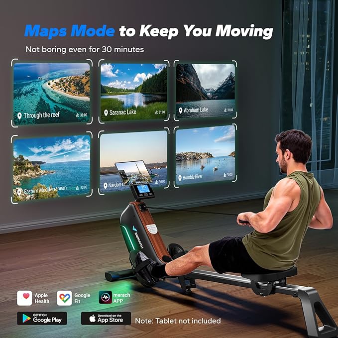 MERACH Rowing Machines for Home, Powerful Electromagnetic Row Machine with 51.2" Extended Rail, 16-Level Handle Resistance Adjustment Rower, 350 LBS Load Capacity, Ergonomic Comfort Seat, Easy Storage-FlexoryFit