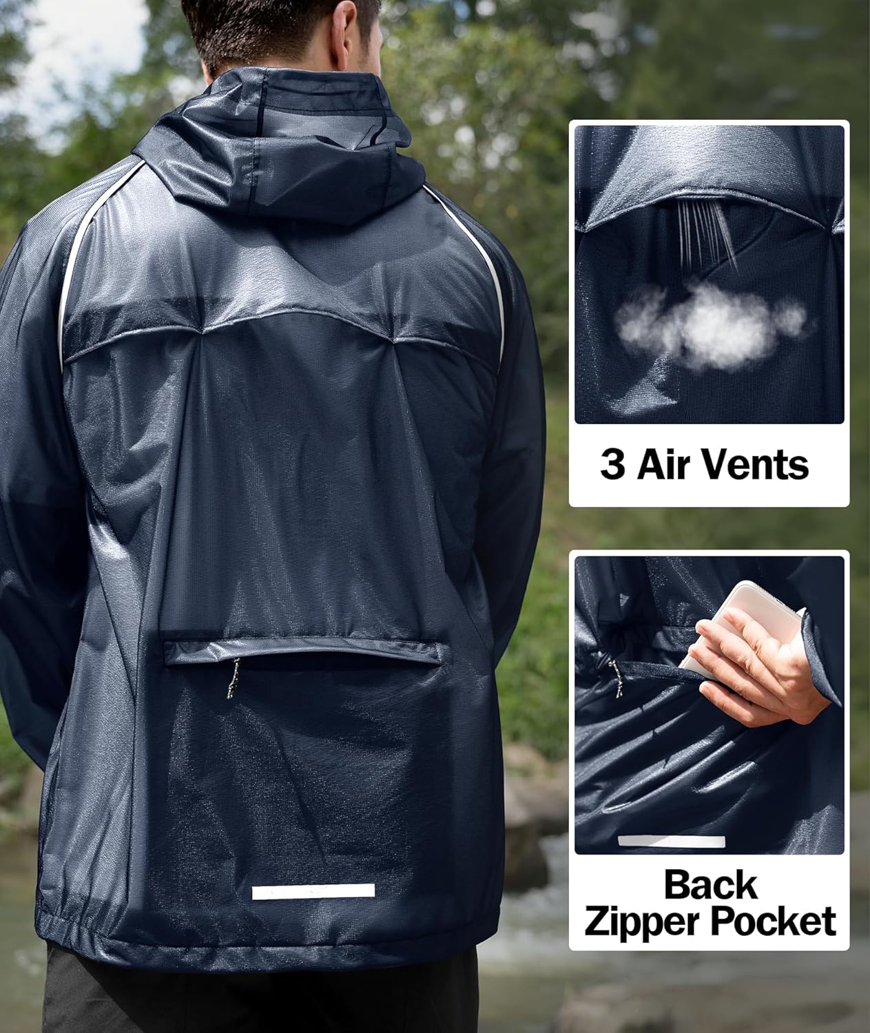 SWISSWELL Mens Cycling Rain Jacket Waterproof Lightweight Windbreaker Jackets for Men Raincoat with Hood