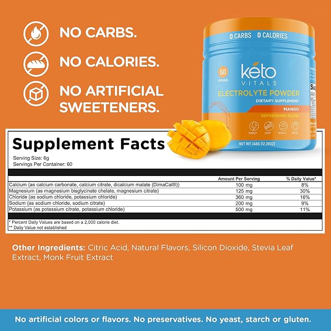 Keto Vitals Electrolytes Powder | Keto-Friendly Electrolytes with Potassium, Magnesium, Sodium, Calcium | Keto Electrolytes Supplement Energy Drink Mix | Sugar-Free, Zero Calories, Zero Carbs-FlexoryFit