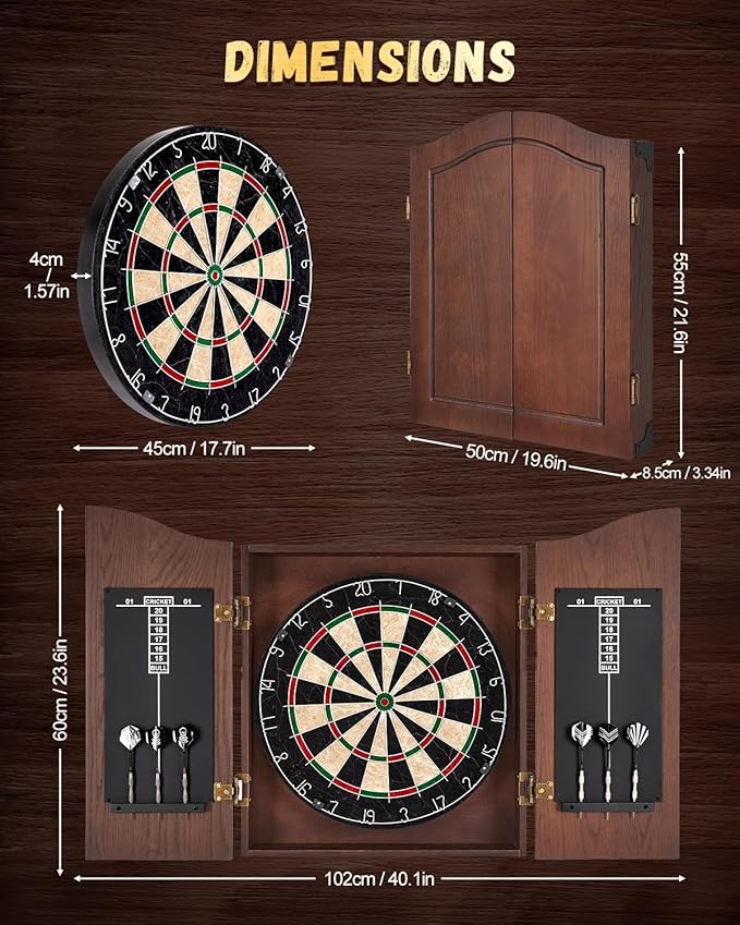 Sisal Dart Board Cabinet Sets, Decorative Dart Boards for Adults [6*Steel Darts] - Wooden Dartboard Cabinet with Integrated Scoreboard for Family Game Rooms