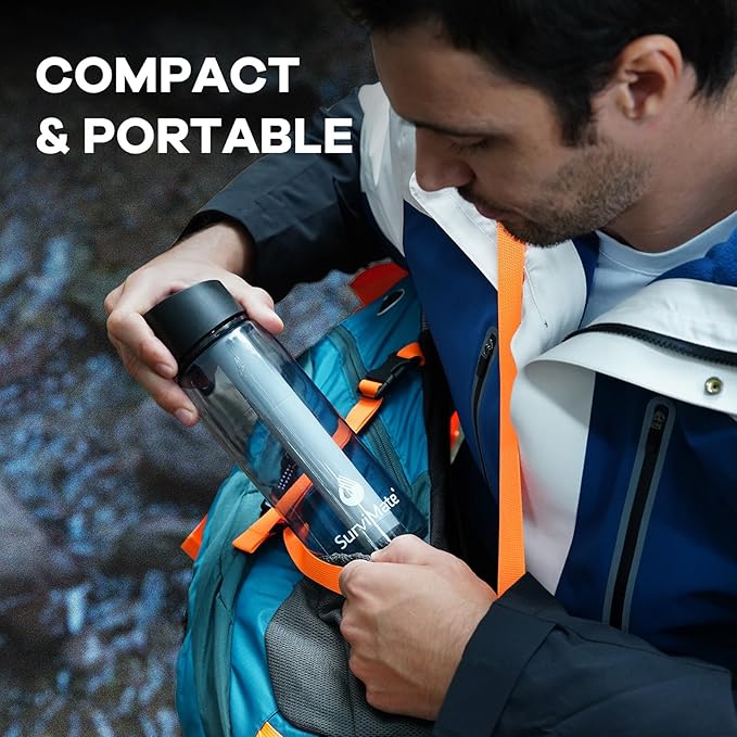 SurviMate 5-Stage 0.01μm Ultra-Filtration Filtered Water Bottle, BPA-Free Material, NSF/ANSI 42&372 Certified, Portable Water Filter Bottle for Survival, Camping, Hiking, and Emergency Use