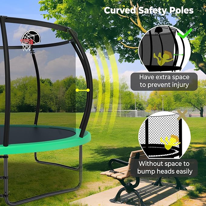 10 12 14 15 16FT Outdoor Trampolines for Kids and Adults, Pumpkin Trampoline with Curved Poles, Recreational Trampoline with Basketball Hoop and Safety Enclosure Net for Kids and Adults-FlexoryFit