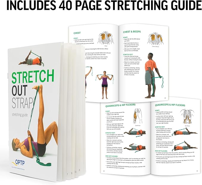 OPTP The Original Stretch Out Strap with Exercise Book, for Flexibility and Mobility Exercises. Stretch Out Straps for Physical Therapy, Yoga Stretching Strap and Knee Therapy Strap. Made in the USA-FlexoryFit