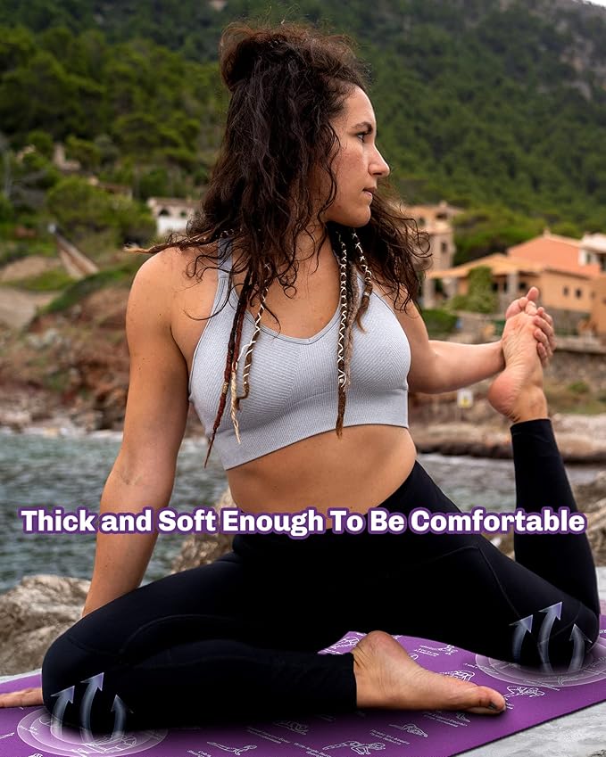 Instructional Travel Yoga Mat with 75 Poses & Exercises - Non-slip Exercise Mat for Home Workout, Includes Carrying Bag - Perfect for Beginners, 68"x24"x0.25"-FlexoryFit