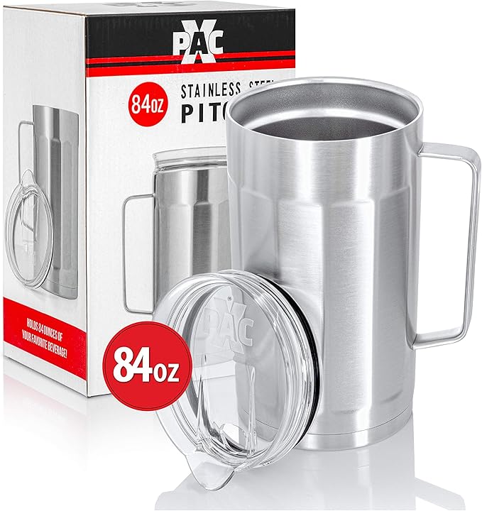 XPAC 84-Ounce (2.5L) Sweat-Free Beverage/Water Pitcher with Lid, Stainless Steel, Vacuum Insulated, Keeps Drinks Cold For Hours