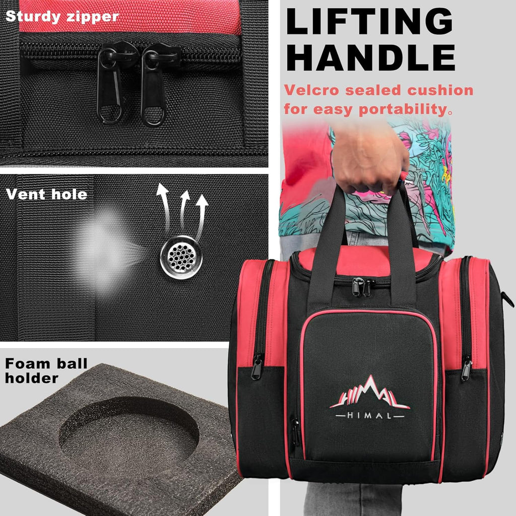 Himal Bowling Ball Bag for Single Sphere - Bowling Ball Tote Bowler's Bag with Padded Sphere Holder - Fits Bowler's Shoes Up to Mens Size 14