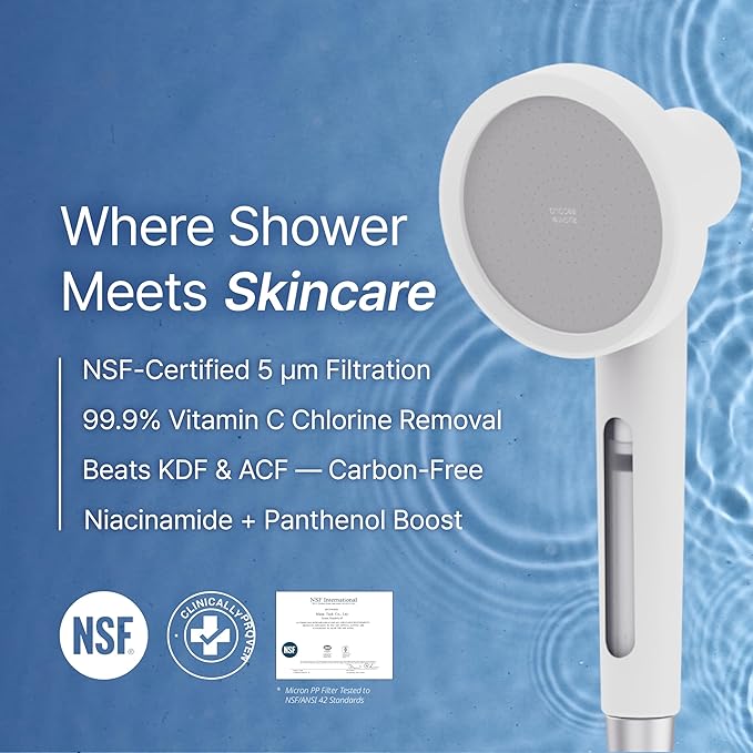 SecondShower Hand Clinically Proven Filtered Shower Head for Skin Health, High Pressure Handheld with NSF Certified Filtration for Hard Water, Natural Vitamin C Shower Filter (Citrus Yellow)