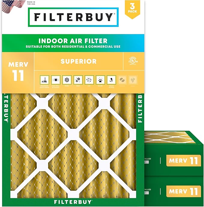 Filterbuy 20x24x4 Air Filter MERV 11 (MPR 1200) Allergen Defense Replacement (3-Pack), Electrostatic Pleated HVAC AC Furnace Filters, Made in USA (Actual Size: 19.38 x 23.38 x 3.63)
