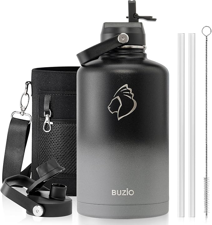 Insulated Water Bottle with Straw Lid, Modern Double Vacuum Stainless Steel Water Flask, Simple Half Gallon Water Jug, Metal Thermo Canteen Mug,87oz Sports Bottle-FlexoryFit
