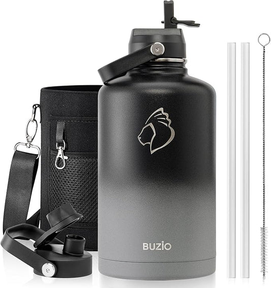 Insulated Water Bottle with Straw Lid, Modern Double Vacuum Stainless Steel Water Flask, Simple Half Gallon Water Jug, Metal Thermo Canteen Mug,87oz Sports Bottle-FlexoryFit
