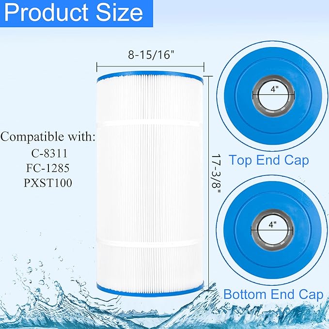 Swimming Pool Filter Replaces for C-8311, Filbur FC-1285, CCX1000RE(CC 1000E), XStream CC1000RE, PXST100, PLFPXST100, 81005, 100 Sq.Ft Filter Cartridge, 1 Pack