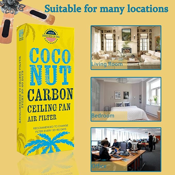 Ceiling Fan Filter, Ceiling Fan Filters for Blades, Unscented Activated Coconut Shell Carbon Filter-Ceiling Fan Blades Shape Design, Universal Ceiling Fan Blade(10 Pack)