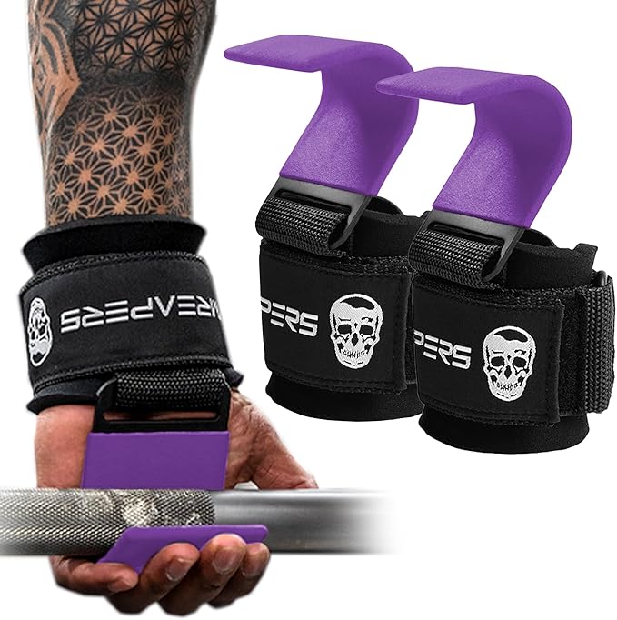 Gymreapers Weight Lifting Hooks (Pair), Heavy Duty Power Wrist Straps Hand Grip Support For Deadlifts, Pull Ups, Shrugs - Gym Gloves For Men and Women-FlexoryFit