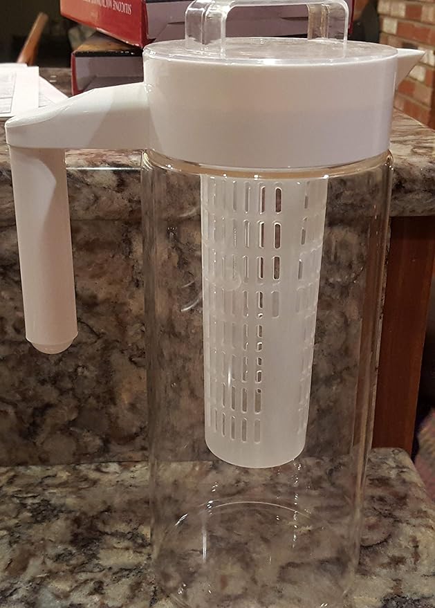Premium Glass Water Pitcher with Fruit Infuser | BPA Free Borosilcate Glass Infuser Pitcher with Lid | Enjoy Infusing Hot + Cold Tea, Coffee, Water, Juice, Vodka, Tequila - White 44 oz - Cestari.