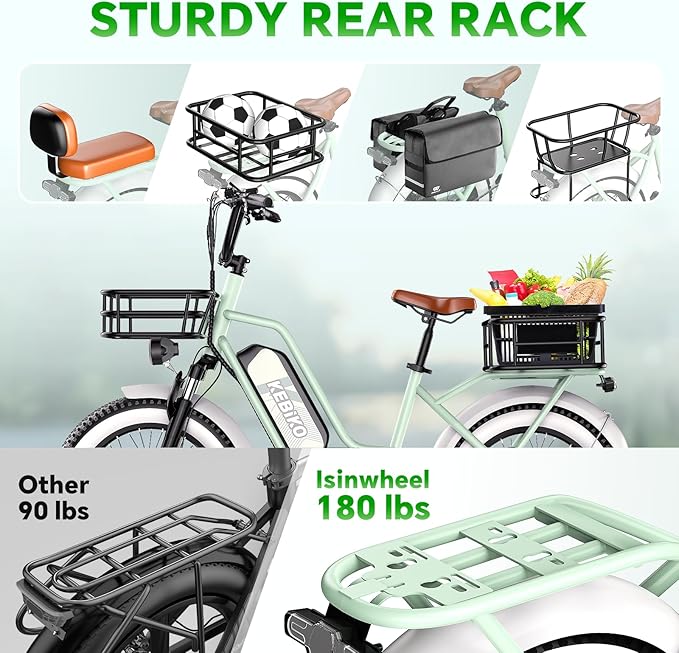 2 Seater Electric Bike, 48V 20AH(𝟗𝟔𝟎𝐖𝐇) Large Removable Battery, 𝟏𝟑𝟎𝟎𝐖 Peak Motor, 20"x 4.0" Fat Tire Ebike for Adults, 80+Miles Max,30+MPH, City Couple E Bike for All Terrain