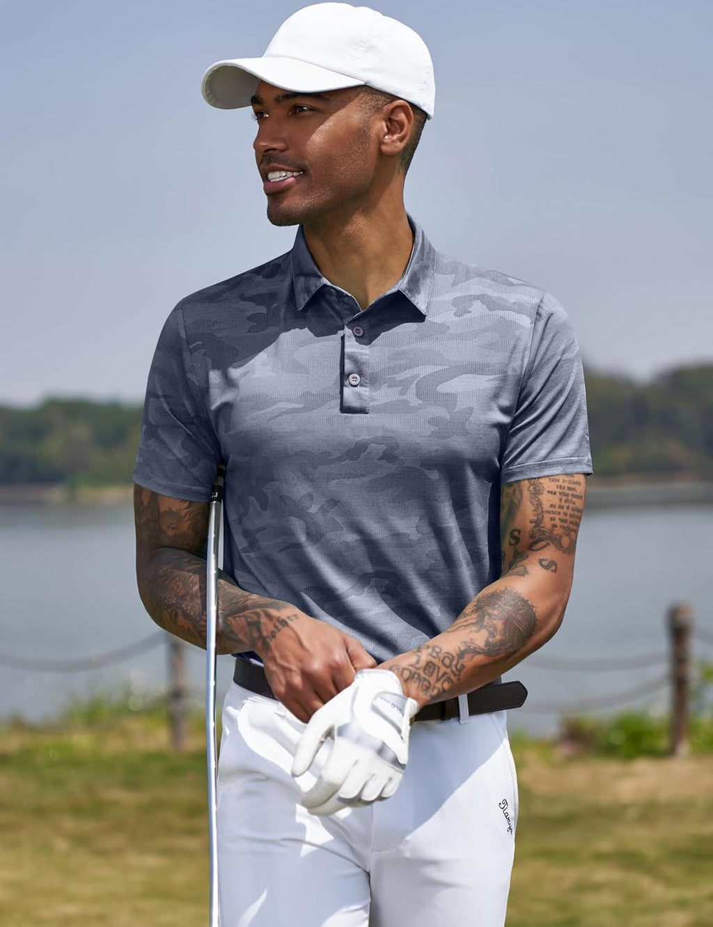 TAPULCO Mens Quick Dry Polo Shirts Camouflage Pattern Performance Athletic Lightweight Breathable Casual Golf Tshirts