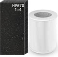 HP670 Replacement Filter Compatible with Hunter HP670 Large Tower True Air Cleaner Purifier, Compare to Part# H-HF670-VP, 1 x Premium Filter + 4 x Activated Carbon Filters