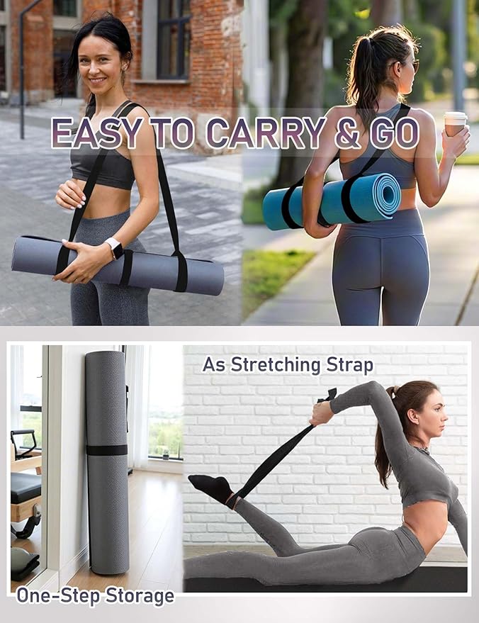 MRZZATA Yoga Mat Carrier Strap - Adjustable Thick and Wide Strap for Carrying Mat or Stretching, Black-FlexoryFit