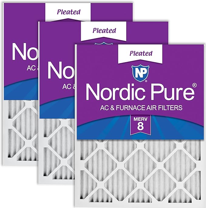 Nordic Pure 12x12x1 (11 3/4 x 11 3/4 x 3/4) Pleated MERV 8 Air Filters 3 Pack