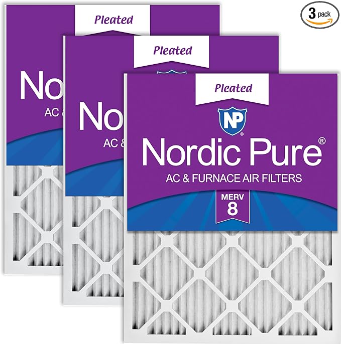 Nordic Pure 20x25x1 Pleated MERV 8 Air Filters 3 Pack by NordicPure