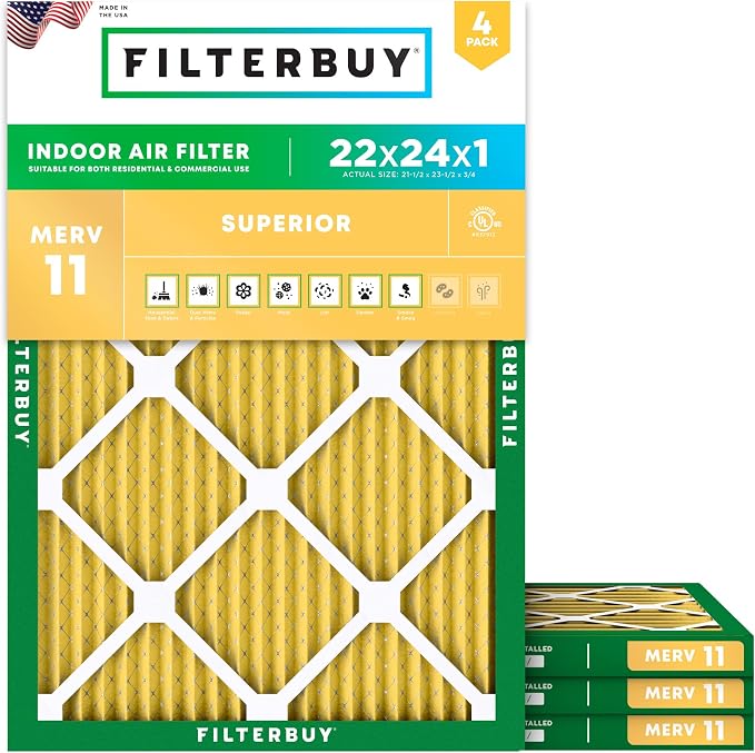 Filterbuy 22x24x1 Air Filter MERV 11 Superior Pet & Allergy Defense, by Filterbuy