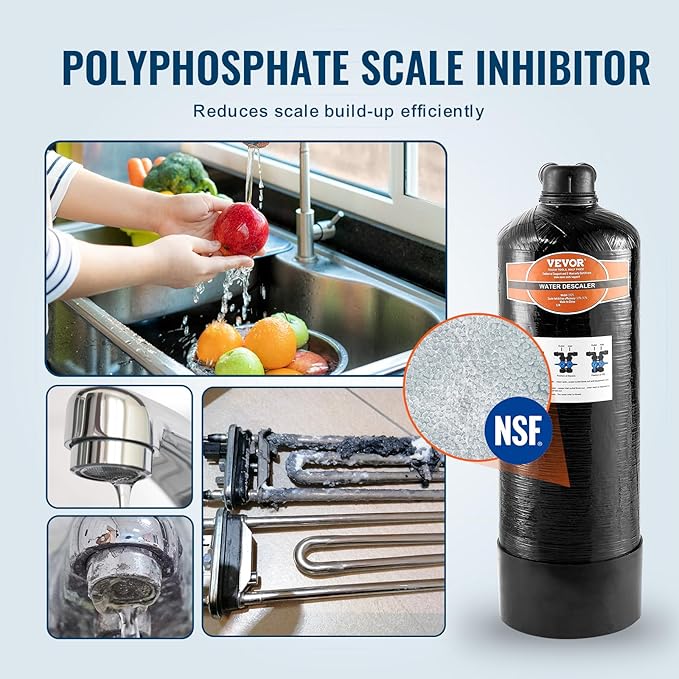 VEVOR Whole House Salt Free Descaler, Water Filter for City Water, 600,000 Gallon Whole House Water Descaler for All Kinds of Plumbing Pipes, 1" NPT & 3/4" NPT, for 2-3 Person Family