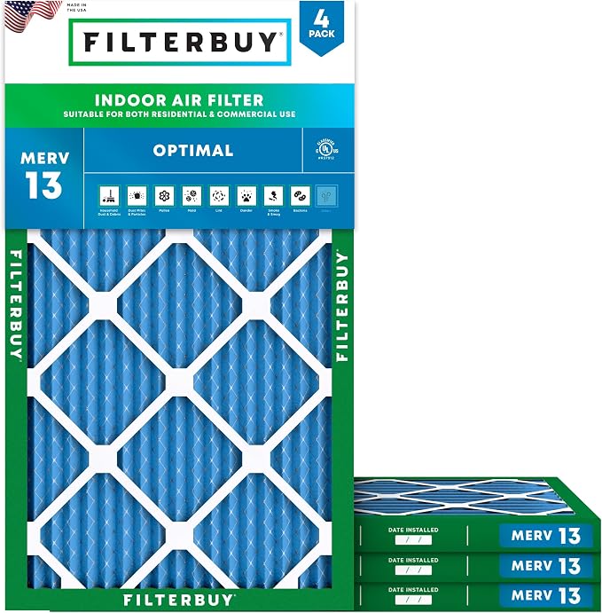 Filterbuy 13x21.5x1 Air Filter MERV 13 Optimal Smoke & Allergy Defense by Filterbuy