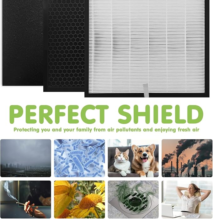 6 Pack 3000 Replacement Filters, Compatible with 3000, 3000M, 3000Pro Air Pur-ifier, 1 Efficiency Air Filters,1 Activated Carbon Filters and 4 Carbon Pre-Filters