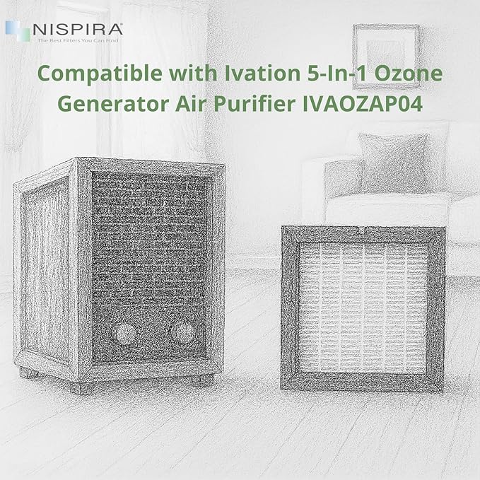 Nispira True HEPA Replacement Filter Compatible with Ivation 5-in-1 Air Purifier Ozone Generator IVAOZAP04, 1 Pack