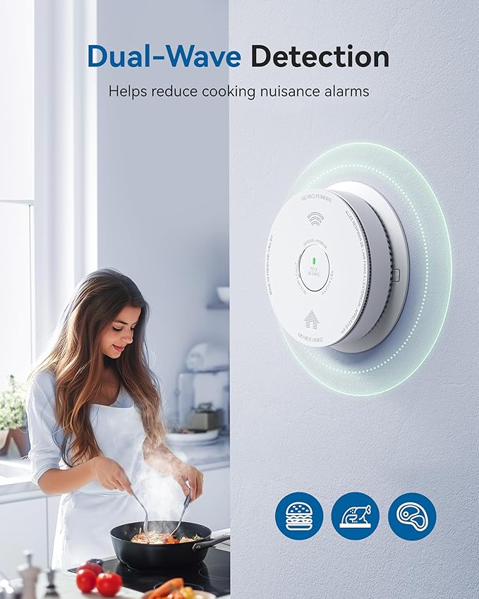 SITERWELL Smoke Detector Carbon Monoxide Detector Combo 10 Year Battery, Meets UL217-9th Standards, Reduced Nuisance Alarms, Smoke and Carbon Monoxide Detector with Bilingual Voice Alerts, 1 Pack