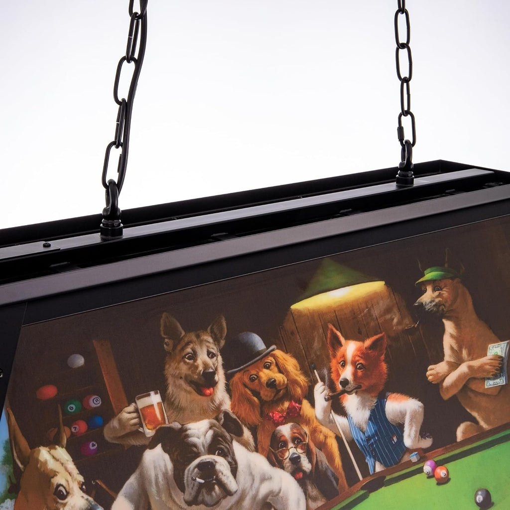 Wellmet Tiffany Pool Table Light, Dogs Playing Billiards Lights for 7' 8' 9' Pool Table, 3 Lights Billiard Fixture Hanging Pendant Lamp for Snooker Table, Cabin, Game Room, Men's Cave, Dining Room