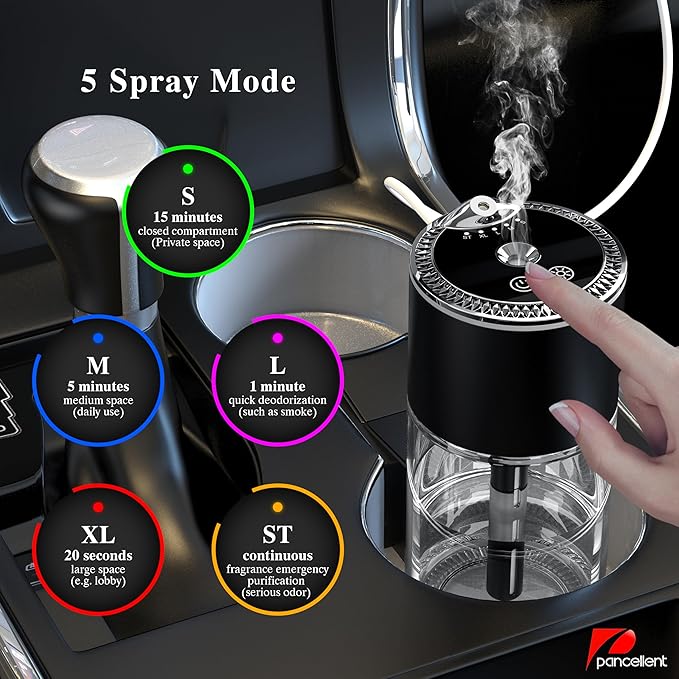 Essential Oil Diffuser, Car Air Fragrance Freshener, Aromatherapy Diffusers for Home Large Room, Bedroom, Car, Office, Desk with Starry Sky Light 8.5oz Capacity (Black)