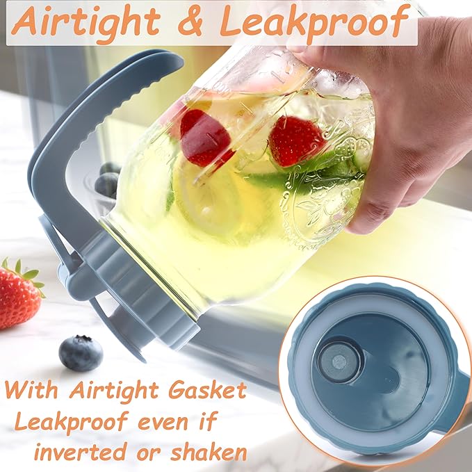 Mason Jar Pitcher 2 Quart With Pour Spout Lids 64 OZ Wide Mouth Water Pitcher Airtight And Leakproof Glass Carafe With Handle And Flip Cap For Milk, Iced Tea, Cold Brew Coffee, Juice, Infused Water