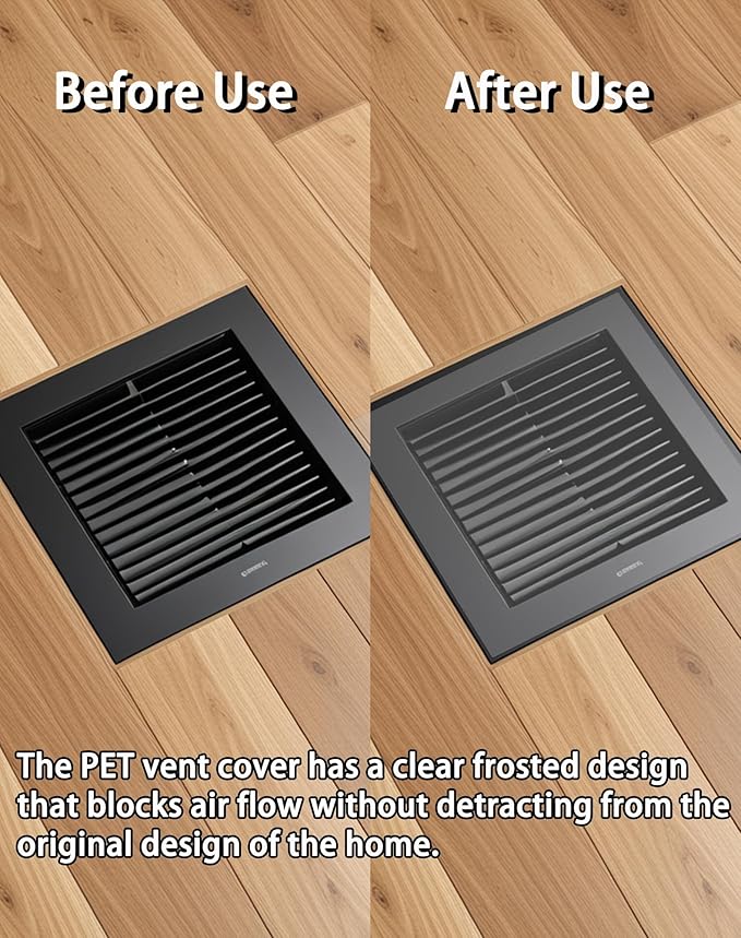4 Pack PET Vent Covers with Nano Adhesive, 12" X 12" for Floor, Wall, Ceiling Vents and Air Registers, for RV, Home, Office AC Vents, Non-Magnetic, Fits on Plastic, Wood, Iron, Aluminum Vent Covers