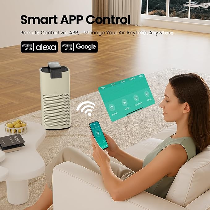Air Purifiers for Home Large Room Up to 2800Ft² with PM 2.5 Air Laser Sensor, Hepa 3-in-1 air Filter Filters Airborne Particles, air purifiers With Smart WiFi and Sleep Mode(Ivory,1 Pack)+1Pcs