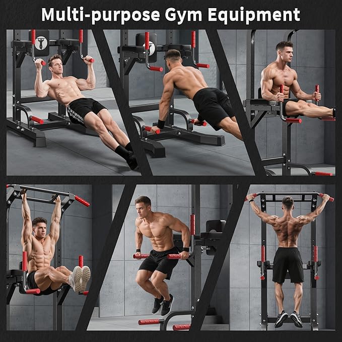 sogesfurniture Adjustable Dip Stands Assistive Trainer for Home Gym - 10-Level Height Wall-Saving Pull Up Bar, Dual Training Stands for Dip Push Up & Core Workout, Heavy Duty Steel Frame