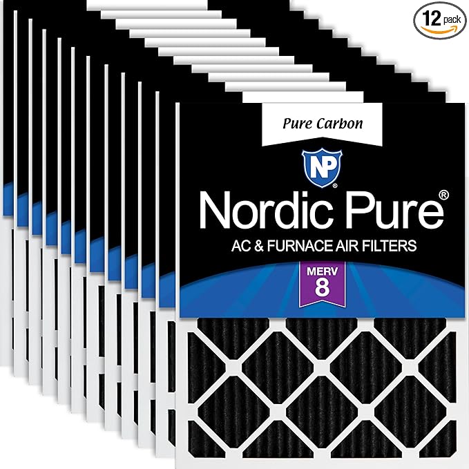 Nordic Pure 14x24x1 (13 3/4 x 23 3/4 x 3/4) Pure Carbon Pleated Odor Reduction Furnace Air Filters 12 Pack