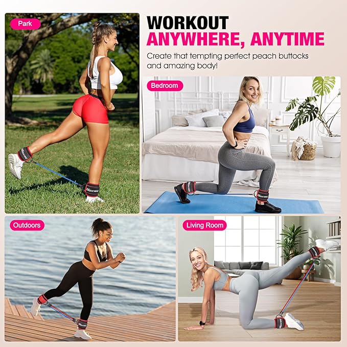 Ankle Resistance Bands with Cuffs, Ankle Bands for Working Out, Ankle Resistance Band for Leg, Booty Workout Equipment for Kickbacks Hip Fitness Training, Exercise Bands for Butt Lift Women-FlexoryFit