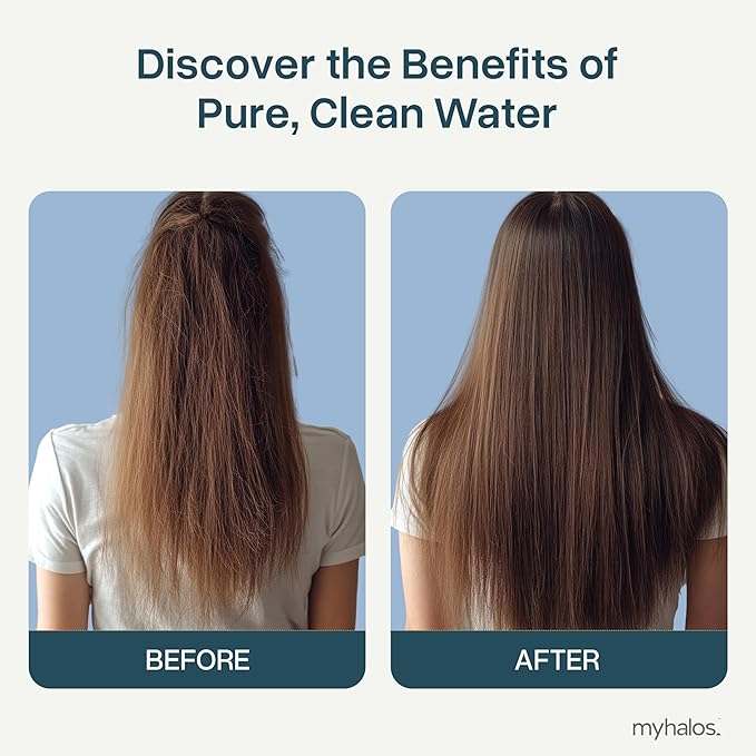 MyHalos® Filtered Shower Head for Hard Water Filter - High Pressure, Removes Chlorine - Shower Head Filter for Hard Water Softener Showerhead, Easy Install, For Hair & Skin, Filtering (Brushed Metal)