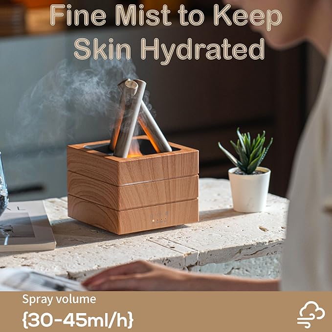 Flames Humidifier Essential Oil Diffuser, Bonfire Essential Oil Scent Diffuser Humidifier, Small USB Desktop Humidifiers with 7 Colors, Campfire Aromatherapy Diffusers for Home & Office (Black)