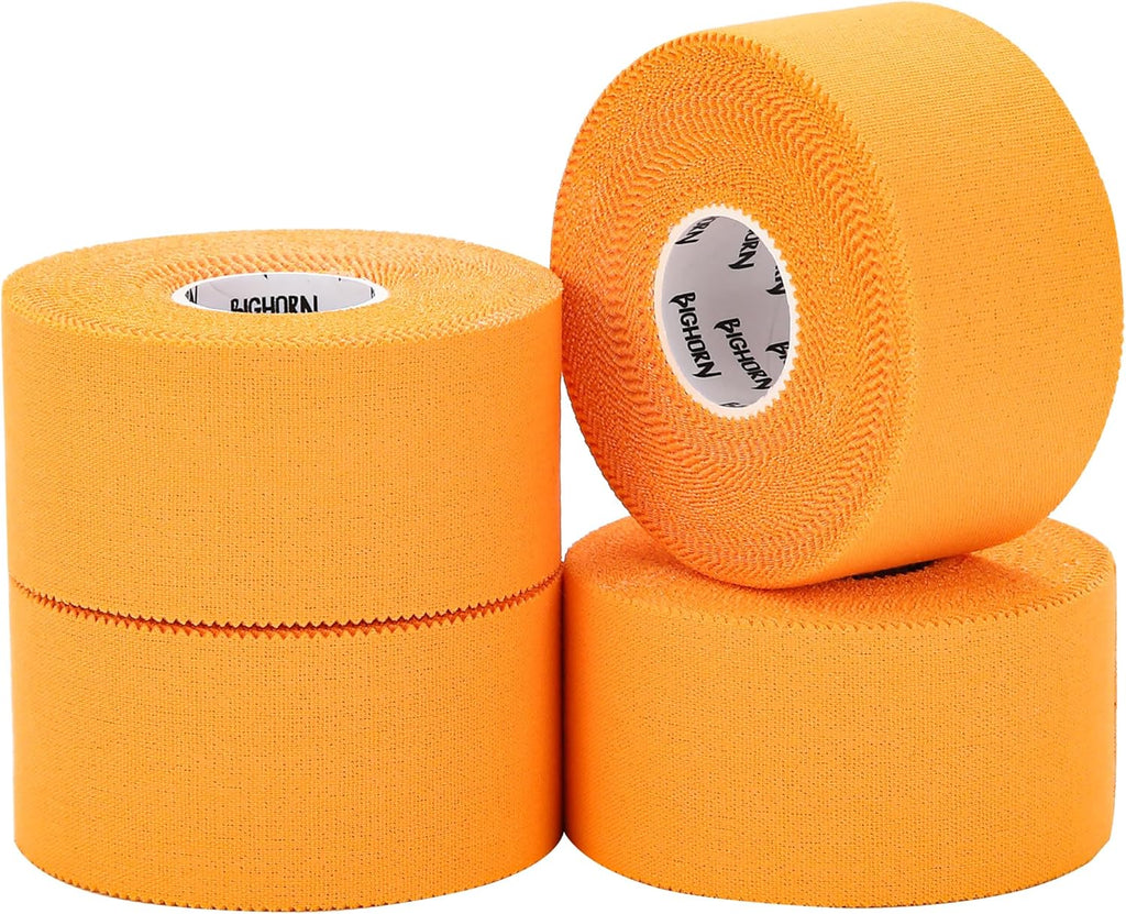 Bighorn Athletics Sports Tape | EZ-Tear Orange Athletic Tape for Wrist, Ankle & Foot Support | Zinc Oxide Infused & Latex-Free Adhesive, Breathable Cotton Fabric, 1.5-Inch x 45-Feet, 4 Rolls, Orange