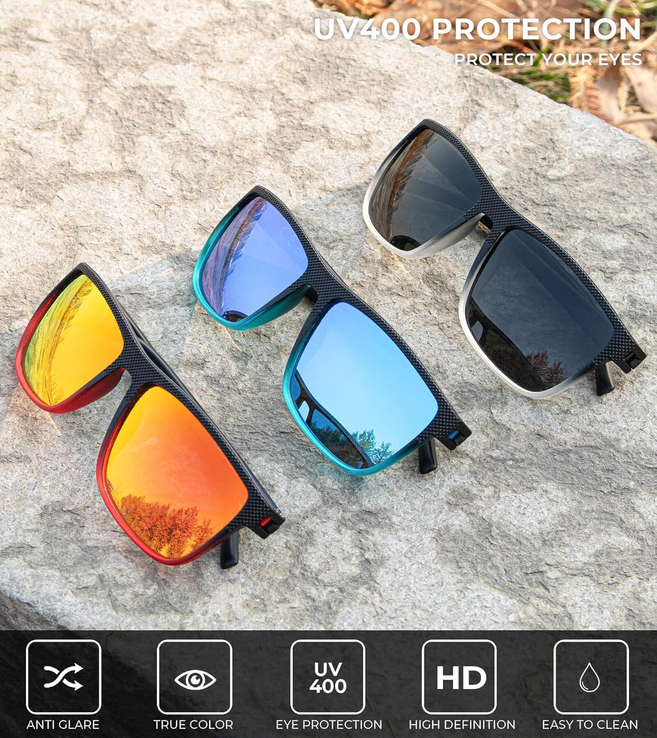 KALIYADI Polarized Sunglasses for Men, Lightweight Sun Glasses with UV Protection for Driving Fishing Golf