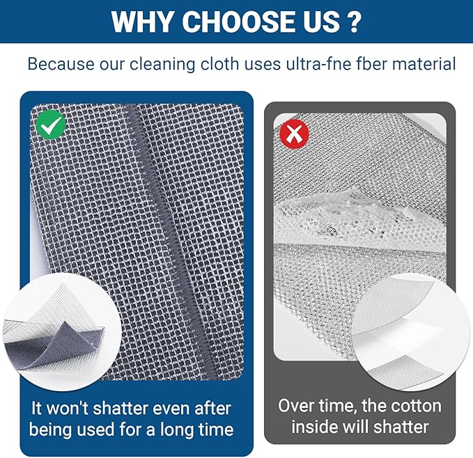 10 Pcs New Upgrade 3-Layer Non Scratch Wire Dishcloth,Wire Dishwashing Rag, Non-Scratch Wire Dishwashing Rags for Wet and Dry, Kitchen Cleaning Dish Rags for Cookware,Sinks, Dishes, Stove-FlexoryFit